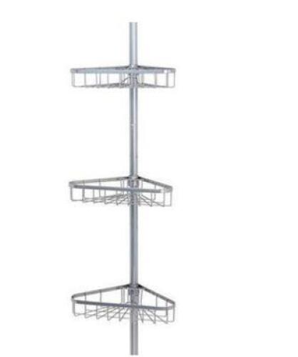 TENSION POLE SHOWER CADDY IN SATIN CHROME WITH 3-SHELVES