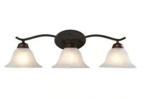 ANDENNE 3-LIGHT OIL RUBBED BRONZE BATHROOM VANITY LIGHT FIXTURE WITH BELL SHAPED MARBLEIZED GLASS SHADES