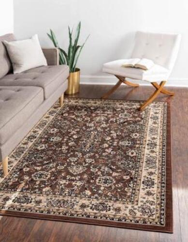 SIALK HILL COLLECTION TRADITIONAL PERSIAN INSPIRED FLORAL AREA RUG (5 FT X 8 FT RECTANGULAR, BROWN/ IVORY)