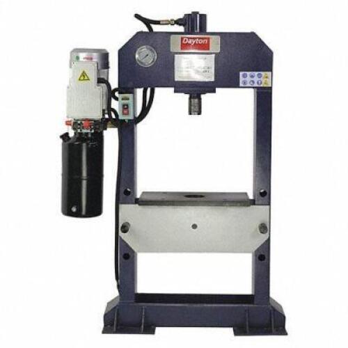 DESCRIPTION: (1) HYDRAULIC PRESS BRAND/MODEL: DAYTON #467L08 INFORMATION: BLUE RETAIL$: $4215.98 EA SIZE: HYDRAULIC ELECTRIC PUMP, H-FRAME FRAME, 10 T