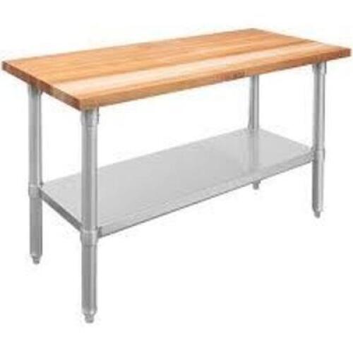 DESCRIPTION: (1) WORK TABLE WITH WOODEN TOP BRAND/MODEL: JOHN BOOS #1-18X72 INFORMATION: STAINLESS STEEL, WOOD TOP RETAIL$: $749.00 EA SIZE: 18" X 72"