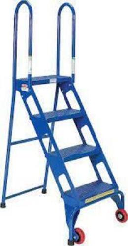 DESCRIPTION: (1) FOLDING STEP LADDER WITH WHEELS BRAND/MODEL: VESTIL #FLAD-4 INFORMATION: BLUE RETAIL$: $273.93 EA SIZE: 4 STEPS QTY: 1