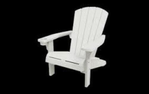 DESCRIPTION: (2) WOOD ADIRONDACK CHAIR BRAND/MODEL: KETER #17210700 INFORMATION: WHITE RETAIL$: $289.00 EA SIZE: 26.5 LBS QTY: 2