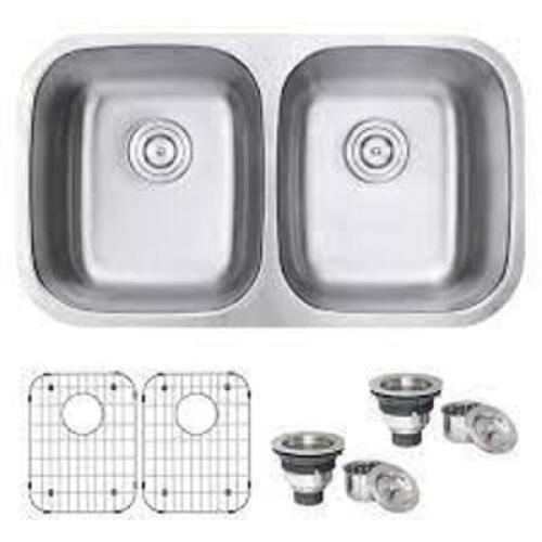 DESCRIPTION: (1) DROP IN TWO BOWL SINK BRAND/MODEL: RUVATI #RVM4300 INFORMATION: STAINLESS STEEL RETAIL$: $239.00 EA SIZE: 32" QTY: 1