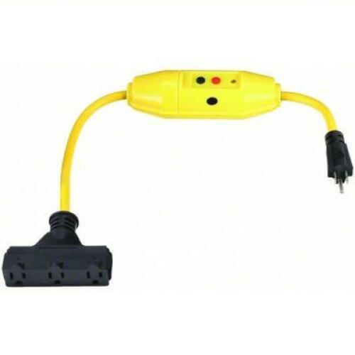 DESCRIPTION: (3) LINE CORD GFCI BRAND/MODEL: POWER FIRST #2XYR8 INFORMATION: YELLOW RETAIL$: $56.71 EA SIZE: 2 FT CORD LG, 15 A MAX. AMPS, 120V AC, NE