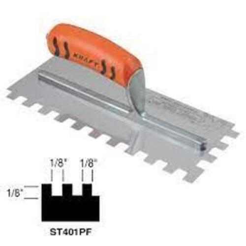 DESCRIPTION: (2) SQUARE NOTCH TROWEL FOR FLOORS BRAND/MODEL: KRAFT #ST401PF INFORMATION: ORANGE RETAIL$: $20.80 EA SIZE: 11" X 4-1/2" QTY: 2