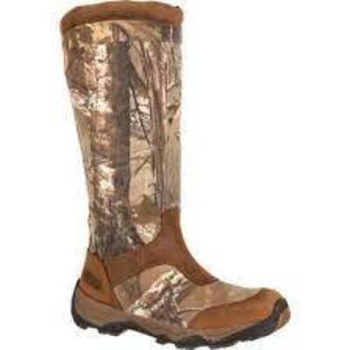 DESCRIPTION: (1) PAIR OF MENS RETRACTION WATERPROOF HUNTING BOOTS BRAND/MODEL: ROCKY #RKS04243 INFORMATION: BROWN CAMOUFLAGE RETAIL$: $177.00 EA SIZE: