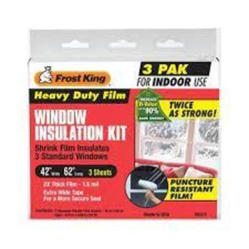 DESCRIPTION: (12) EXTRA STRENGTH INDOOR WINDOW INSULATION KIT BRAND/MODEL: FROST KING INFORMATION: 3 PACK RETAIL$: $20.09 EA SIZE: 42" X 62" QTY: 12