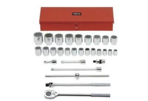 DESCRIPTION: (1) STANDARD SOCKET SET WITH ADAPTERS AND EXTENDERS, NO ACTUAL SOCKETS BRAND/MODEL: PROTO INFORMATION: ORANGE CARRY CASE RETAIL$: $300.00
