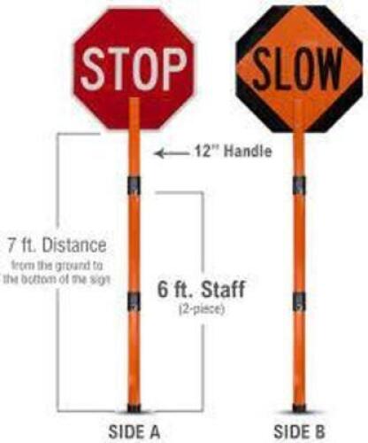 DESCRIPTION: (1) REVERSIBLE ROAD SAFETY SIGN, POLE MOUNTED TRAFFIC PADDLE BRAND/MODEL: ULINE INFORMATION: STOP/SLOW RETAIL$: $95.00 EA SIZE: MUST COME