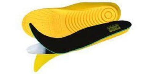 DESCRIPTION: (4) PAIRS OF SHOE INSOLES, MEGACOMFORT BRAND/MODEL: SWENCO #490U56 INFORMATION: YELLOW/BLACK, UNISEX RETAIL$: $27.34 PER PAIR SIZE: MENS