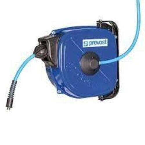 DESCRIPTION: (1) SPRING RETURN HOSE REEL BRAND/MODEL: PREVOST #DRF1012N INFORMATION: BLUE RETAIL$: $327.49 EA SIZE: 3/8" HOSE DIAMETER, 40' LENGTH, 17
