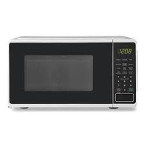 DESCRIPTION: (1) COUNTERTOP MICROWAVE BRAND/MODEL: MAINSTAYS INFORMATION: WHITE AND BLACK RETAIL$: $71.18 EA SIZE: 0.7 CU FT QTY: 1