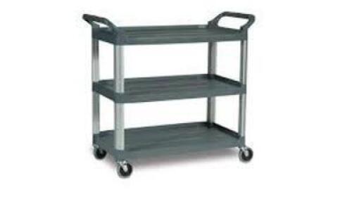 DESCRIPTION: (1) SERVICE CART BRAND/MODEL: RUBBERMAID INFORMATION: BLACK RETAIL$: $305.00 EA SIZE: 300 LB CAP QTY: 1