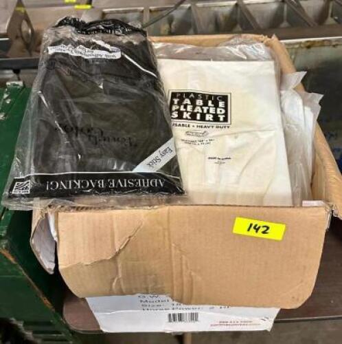 BOX OF ASSORTED TABLE COVERS AND SKIRTS