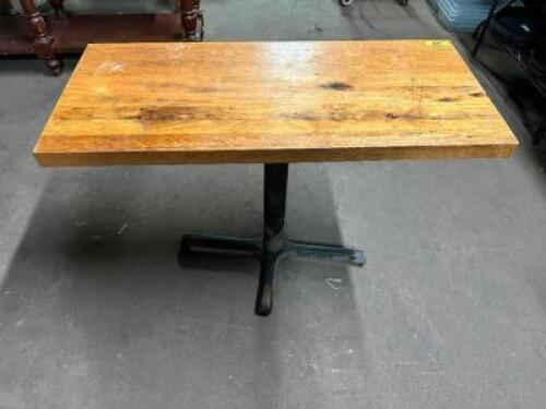 36" X 18" HARDWOOD PINE TABLE W/ BASE.