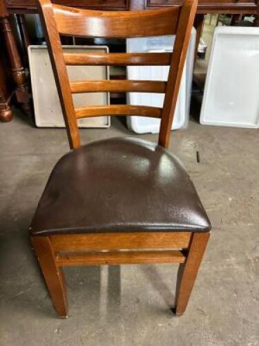 (8) WOODEN LADDER BACK CHAIRS W/ TAN VINYL CUSHIONS