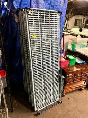 (2) 60" X 24" FIVE TIER ANTI MICROBIAL PLASTIC SHELVES.