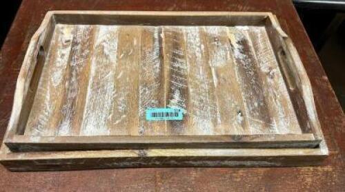 (2) 20" WOODEN SERVING TRAYS W/ HANDLES