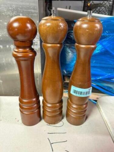 (3) LARGE WOODEN PEPPER MILLS