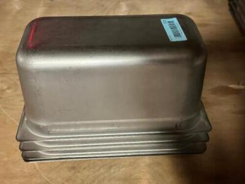 (6) 1/6TH SIZE STAINLESS INSERTS. NO LIDS