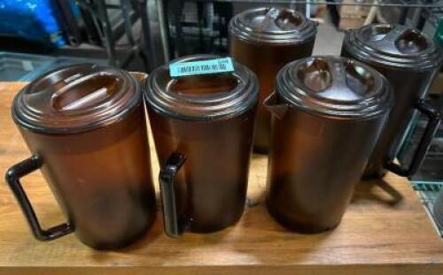 (5) PLASTIC PITCHERS W/ LIDS