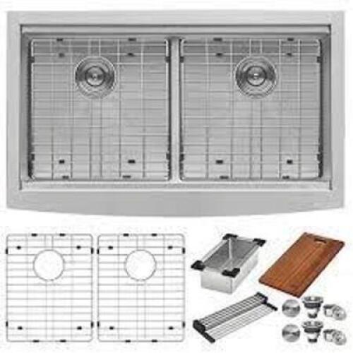 DESCRIPTION: (1) KITCHEN SINK, DOUBLE BOWL BRAND/MODEL: RUVATI #RVA69301-LR INFORMATION: STAINLESS STEEL RETAIL$: $619.00 EA SIZE: 36" QTY: 1