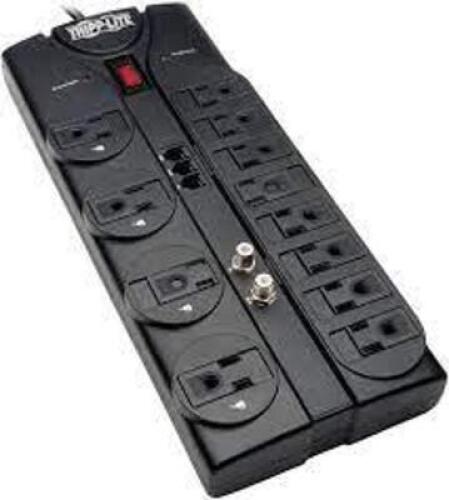 DESCRIPTION: (1) SURGE PROTECTOR POWER STRIP BRAND/MODEL: TRIPP LITE #TLP1208TELTV INFORMATION: BLACK RETAIL$: $60.99 EA SIZE: 12 OUTLET QTY: 1