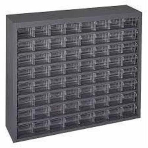 DESCRIPTION: (1) PLASTIC DRAWER, STEEL CABINET BRAND/MODEL: DURHAM #317-95 INFORMATION: GRAY RETAIL$: $261.44 EA SIZE: 64 BINS QTY: 1