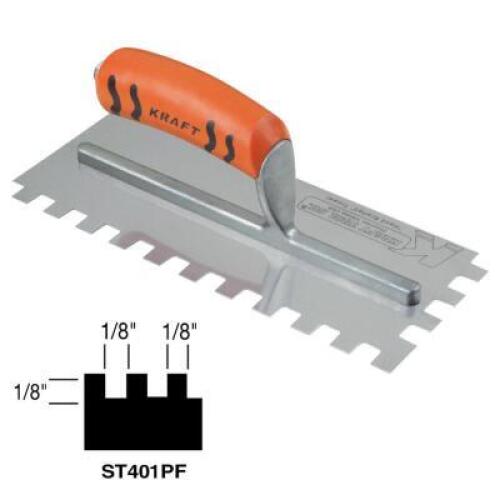 DESCRIPTION: (2) NOTCH TILE TROWEL SQUARE BRAND/MODEL: KRAFT #ST401PF RETAIL$: $20.00 EA SIZE: 11X4-1/2 QTY: 2