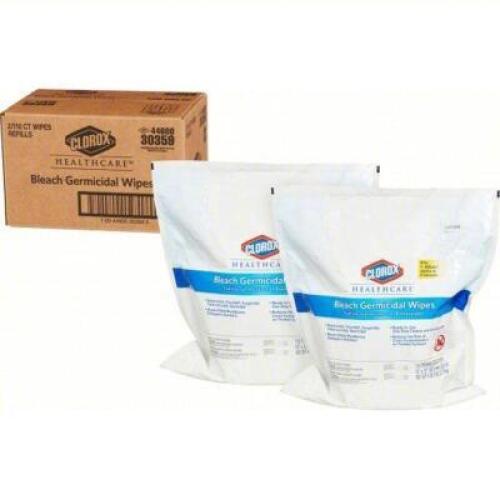 DESCRIPTION: (3) CASES OF (2) BAGS GERMICIDAL DISINFECTING WIPES BRAND/MODEL: CLOROX/4XKR8 INFORMATION: 110 WIPES PER BAG RETAIL$: $150.86/2 PACK SIZE