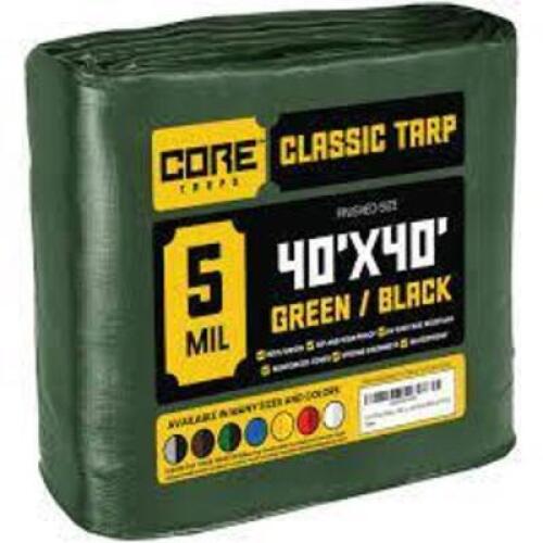 DESCRIPTION: (1) RIP AND TEAR PROOF TARP BRAND/MODEL: CORE CLASSIC TARP #CT-503-40X40 INFORMATION: BLACK RETAIL$: $319.95 EA SIZE: 40X40 QTY: 1
