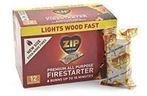 DESCRIPTION: (1) BOX OF (12) ALL PURPOSE WRAPPED FIRE STARTERSBRAND/MODEL: ZIP FIRESTARTERRETAIL$: $25.00 EAQTY: 1