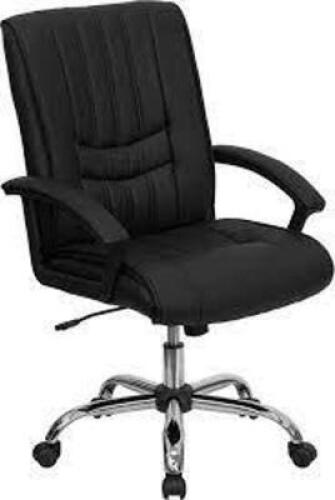 DESCRIPTION: (1) LEATHER MANAGER'S OFFICE CHAIR BRAND/MODEL: FLASH FURNITURE #BT-9076-BK-GG INFORMATION: BLACK RETAIL$: $236.00 EA QTY: 1