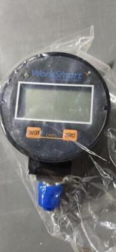 DESCRIPTION: (1) LCD DIGITAL PRESSURE GAUGE BRAND/MODEL: WORKSMART WS-PE-289 RETAIL$: 182.97 SIZE: 0~15PSI QTY: 1