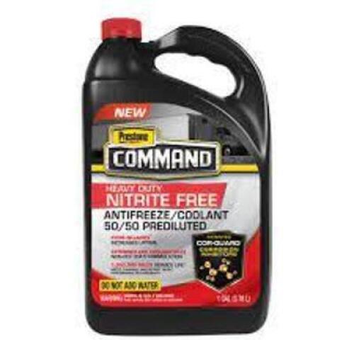 DESCRIPTION: (2) COMMAND HEAVY DUTY NITRITE FREE ANTIFREEZE COOLANT 50/50 BRAND/MODEL: PRESTONE RETAIL$: $20.00 EA SIZE: 1 GALLON QTY: 2