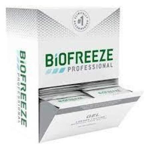 DESCRIPTION: (2) BOXES OF (100) INDIVIDUAL GEL PACKETS BRAND/MODEL: BIOFREEZE PROFESSIONAL RETAIL$: $50.00 EA SIZE: 3ML PACKETS QTY: 2
