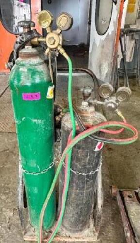 ACETYLENE CART W/ TANKS, TORCH, GAUGES, AND HOSE.
