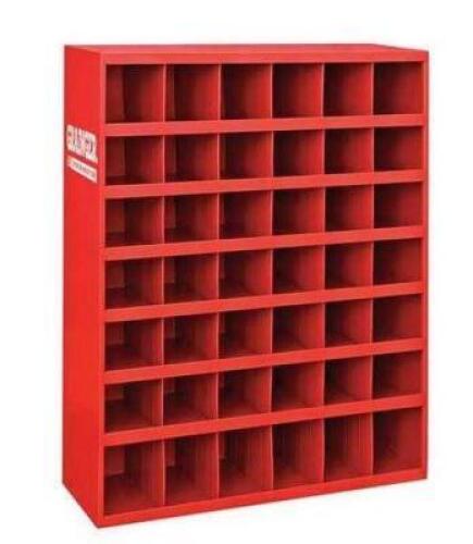 DESCRIPTION: (1) PIGEONHOLE BIN UNIT BRAND/MODEL: DURHAM INFORMATION: 42 HOLES RETAIL$: $300.57 SIZE: 12" X 42" X 33 3/4" QTY: 1
