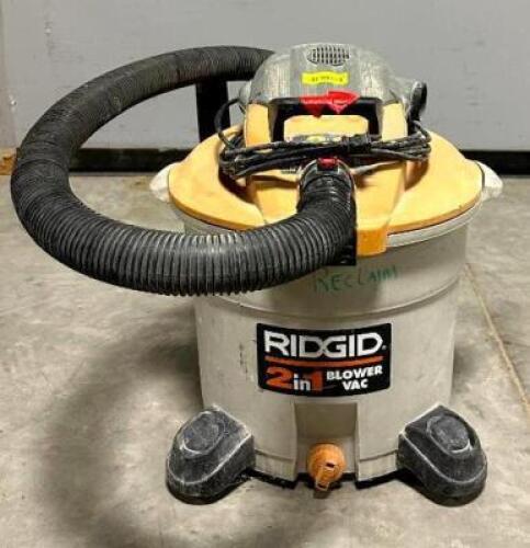 DESCRIPTION: 16 GALLON BLOWER/VAC BRAND/MODEL: RIDGID INFORMATION: 6.5 HP LOCATION: WAREHOUSE QTY: 1
