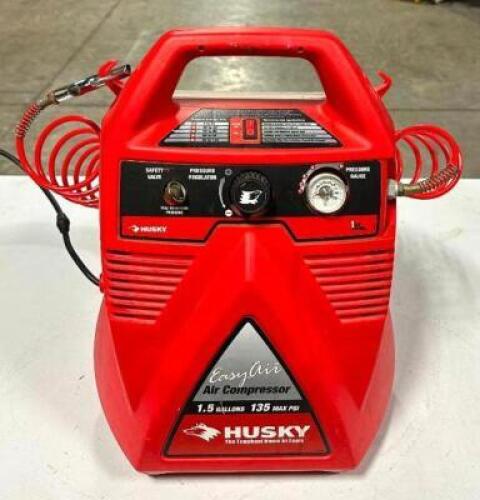 DESCRIPTION: 1.5 GALLON PORTABLE EASY AIR COMPRESSOR BRAND/MODEL: HUSKY Y1000 LOCATION: TOOL ROOM QTY: 1