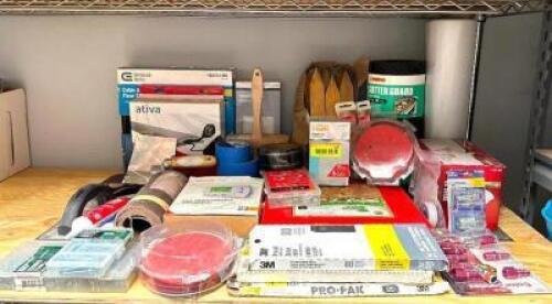 DESCRIPTION: CONTENTS OF SHELF (ASSORTED PAINTING SUPPLIES AND HARDWARE AS SHOWN) LOCATION: WAREHOUSE #1- PAINT ROOM