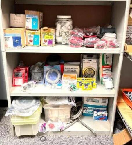 DESCRIPTION: CONTENTS OF SHELVING UNIT (ASSORTED PLUMBING SUPPLIES AND HARDWAREAS SHOWN) LOCATION: WAREHOUSE #1- PAINT ROOM