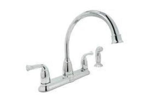 DESCRIPTION: BANBURY 2-HANDLE MID-ARC STANDARD KITCHEN FAUCET WITH SIDE SPRAYER BRAND/MODEL: MOEN CA87553 INFORMATION: NEW RETAIL$: $89.99 LOCATION: O