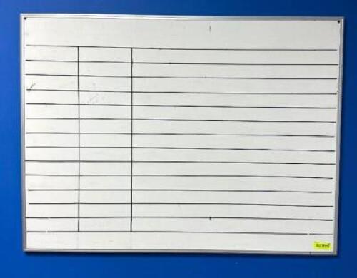 DESCRIPTION: DRY ERASE BOARD SIZE: 48"X36" LOCATION: BACK OFFICE QTY: 1