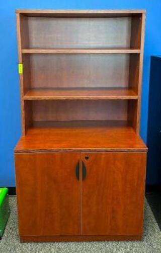 DESCRIPTION: 2-DRAWER BOOKCASE` SIZE: 35"X22"X64" LOCATION: CORNER OFFICE QTY: 1