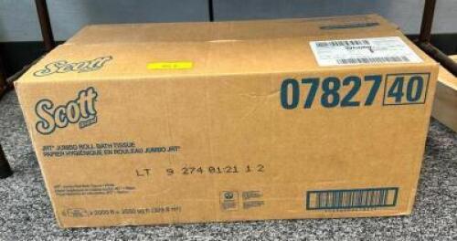 DESCRIPTION: 6CT BOX OF JUMBRO ROLL BATH TISSUE BRAND/MODEL: SCOTT 07827 LOCATION: MAIN OFFICE QTY: 1
