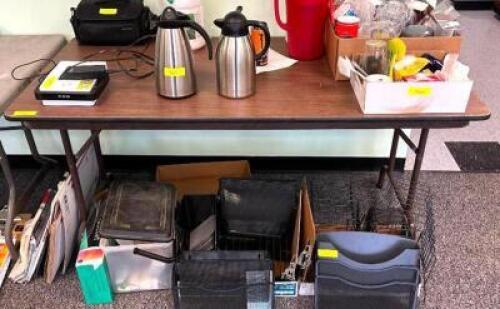 DESCRIPTION: COMPOSITE FOLDING TABLE INFORMATION: CONTENTS NOT INCLUDED SIZE: 60"X30"X29" LOCATION: MAIN OFFICE QTY: 1