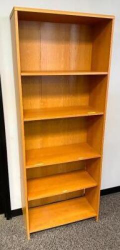 DESCRIPTION: WOODEN BOOKCASE SIZE: 28"X12"X72" LOCATION: MAIN OFFICE QTY: 1