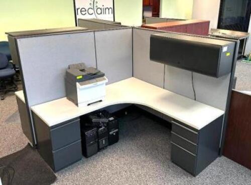 DESCRIPTION: (3) SECTION CUBICLE WITH DESKS AND CABINETS INCLUDED INFORMATION: CONTENTS NOT INCLUDED SIZE: EACH CUBICLE IS 72"X72" LOCATION: MAIN OFFI